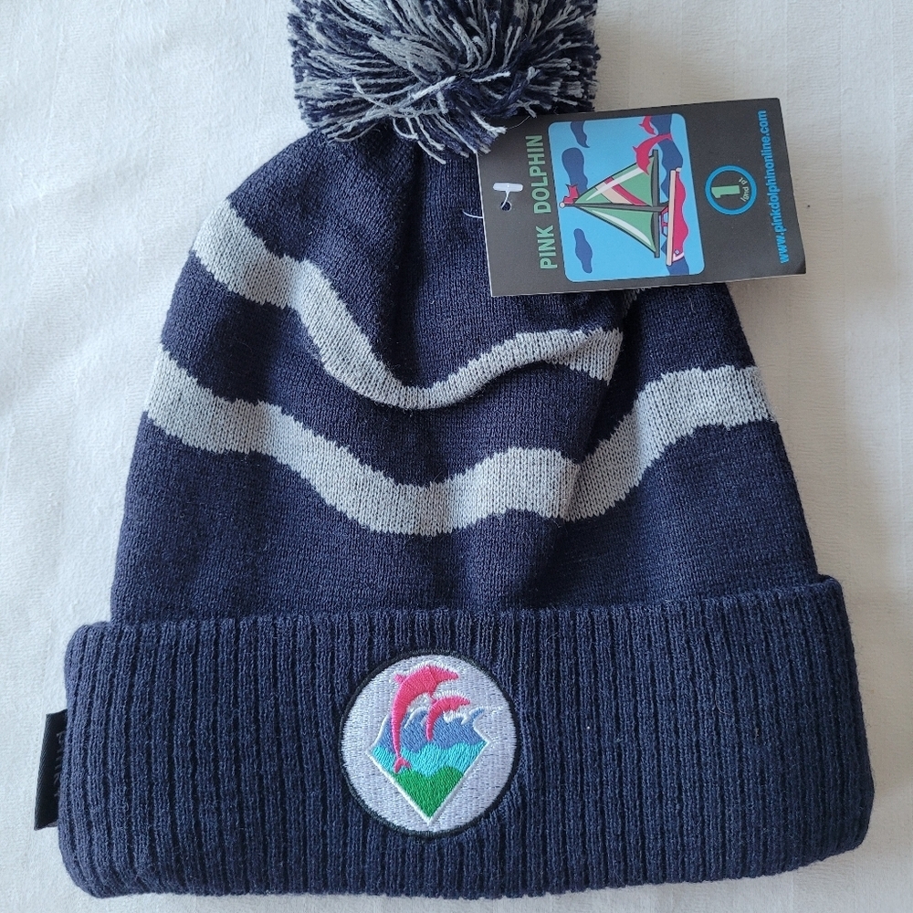 Pink Dolphin Navy and Gray Beanie